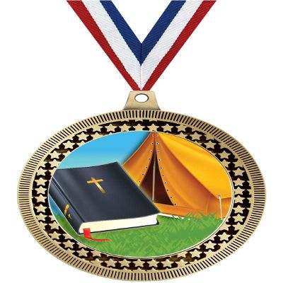 2.75" Bible Camp Medal Awards, Gold Vega Bible Camp Team Trophy Awards Includes Free Neck Ribbon 50 Pack Prime
