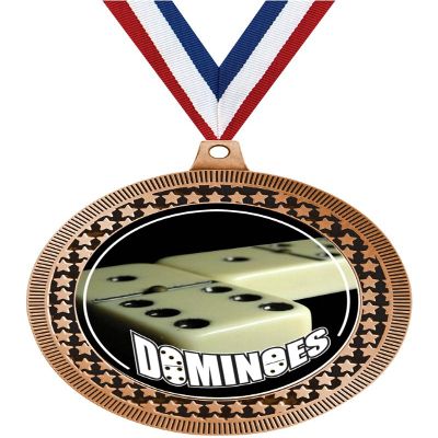 2.75" Dominoes Medal Awards, Bronze Vega Dominoes Team Trophy Awards Includes Free Neck Ribbon 50 Pack Prime