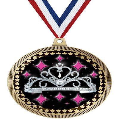 2.75" Beauty Tiara Medal Awards, Gold Vega Beauty Tiara Team Trophy Awards Includes Free Neck Ribbon 50 Pack Prime