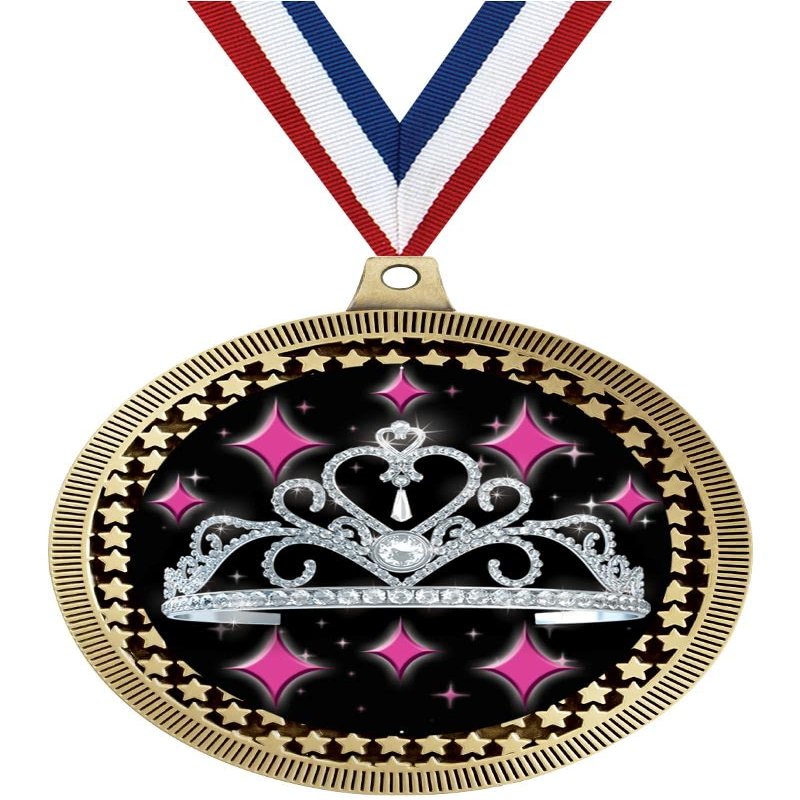 2.75" Beauty Tiara Medal Awards, Gold Vega Beauty Tiara Team Trophy Awards Includes Free Neck Ribbon 50 Pack Prime