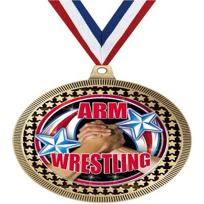 2.75" Arm Wrestling Medal Awards, Gold Vega Arm Wrestling Team Trophy Awards Includes Free Neck Ribbon 50 Pack Prime