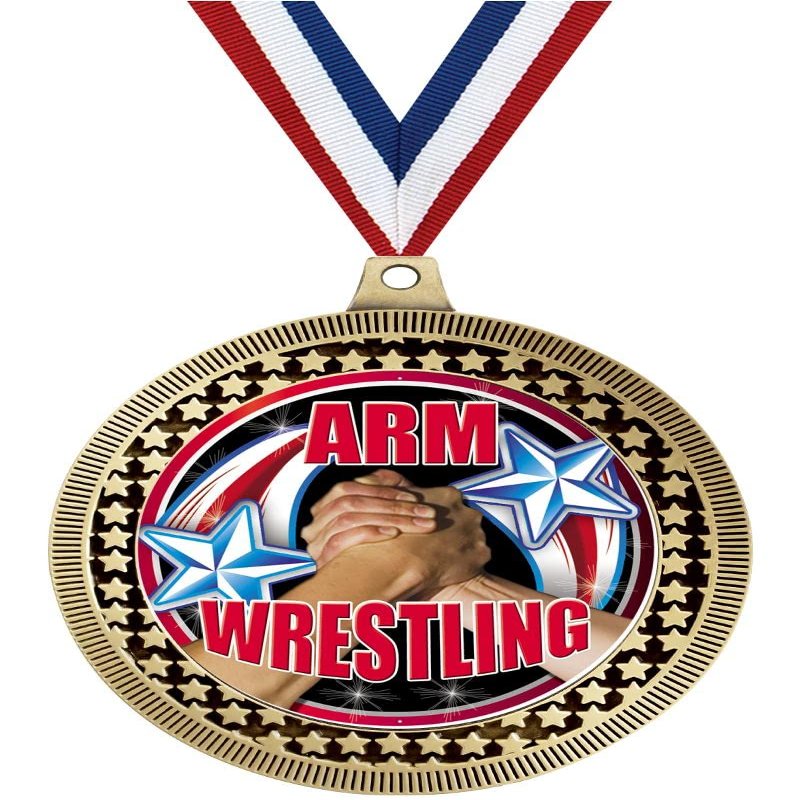 2.75" Arm Wrestling Medal Awards, Gold Vega Arm Wrestling Team Trophy Awards Includes Free Neck Ribbon 50 Pack Prime