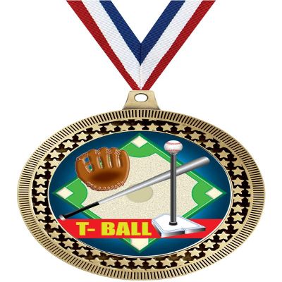 2.75" T Ball Medal Awards, Gold Vega T Ball Team Trophy Awards Includes Free Neck Ribbon 50 Pack Prime