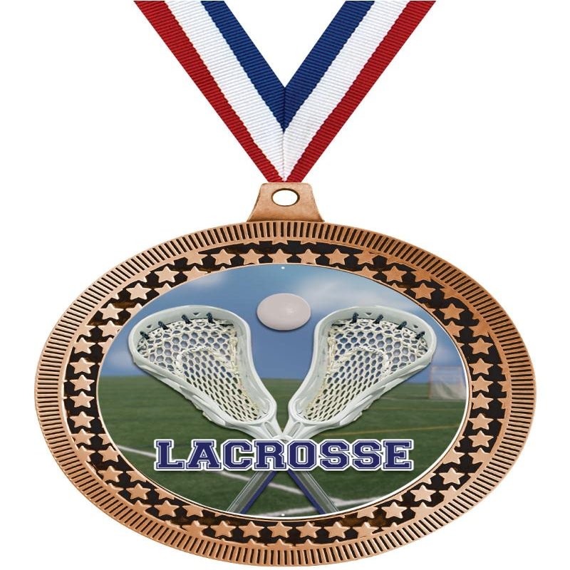 2.75" Lacrosse Sticks Medal Awards, Bronze Vega Lacrosse Sticks Team Trophy Awards Includes Free Neck Ribbon 100 Pack Prime