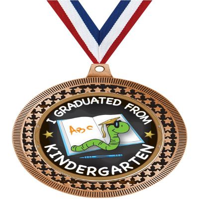 2.75" Kindergarten Graduation Medal Awards, Bronze Vega Kindergarten Graduation Team Trophy Awards Includes Free Neck Ribbon 50 Pack Prime