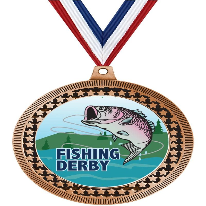 2.75" Fishing Derby Medal Awards, Bronze Vega Fishing Derby Team Trophy Awards Includes Free Neck Ribbon 100 Pack Prime