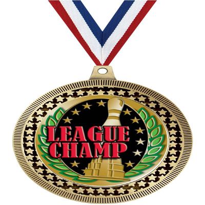 2.75" Bowling League Champ Medal Awards, Gold Vega Bowling League Champ Team Trophy Awards Includes Free Neck Ribbon 50 Pack Prime