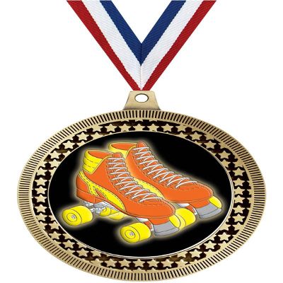 2.75" Roller Skate Award Medals, Gold Vega Roller Skate Team Trophy Awards Includes Free Neck Ribbon 50 Pack