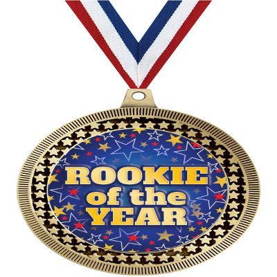 2.75" Rookie of The Year Medal Awards, Gold Vega Rookie of The Year Team Trophy Awards Includes Free Neck Ribbon 100 Pack Prime