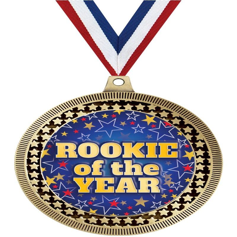 2.75" Rookie of The Year Medal Awards, Gold Vega Rookie of The Year Team Trophy Awards Includes Free Neck Ribbon 100 Pack Prime