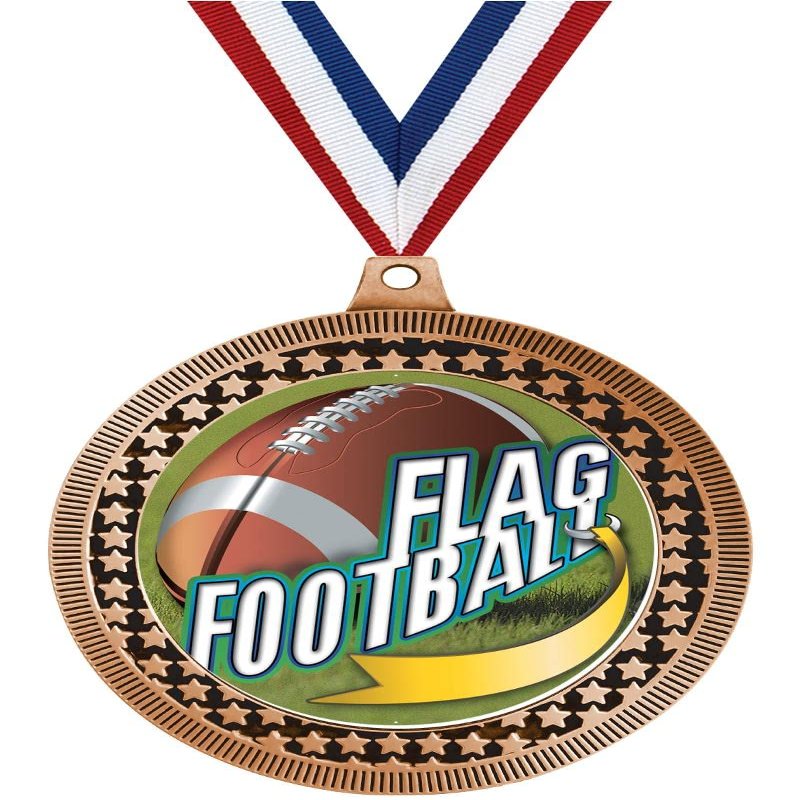 2.75" Flag Football Medal Awards, Bronze Vega Flag Football Team Trophy Awards Includes Free Neck Ribbon 50 Pack Prime
