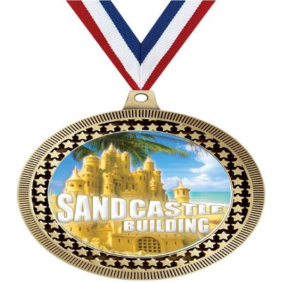 2.75" Sandcastle Building Medal Awards, Gold Vega Sandcastle Building Team Trophy Awards Includes Free Neck Ribbon 50 Pack Prime