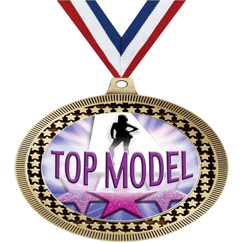2.75" Beauty Top Model Medal Awards, Gold Vega Beauty Top Model Team Trophy Awards Includes Free Neck Ribbon 50 Pack Prime