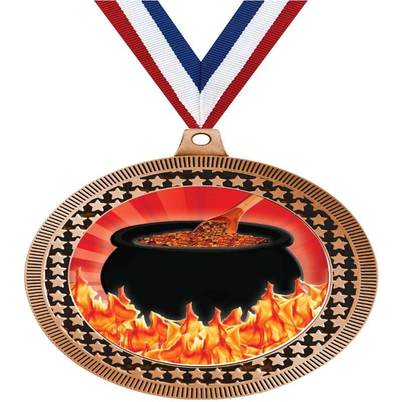 2.75" Flaming Hot Chili Pot Medal Awards, Bronze Vega Flaming Hot Chili Pot Team Trophy Awards Includes Free Neck Ribbon 50 Pack Prime