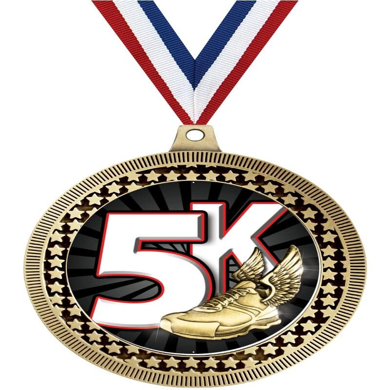 2.75" 5K Medal Awards, Gold Vega 5K Team Trophy Awards Includes Free Neck Ribbon 50 Pack Prime