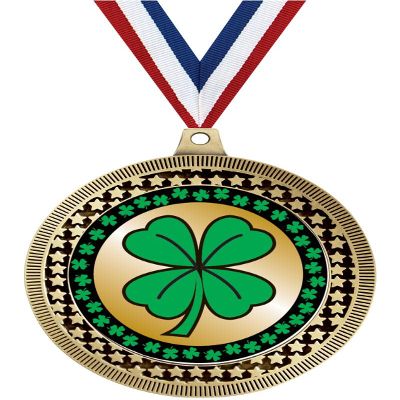 2.75" Clover Medal Awards, Gold Vega Clover Team Trophy Awards Includes Free Neck Ribbon 50 Pack Prime