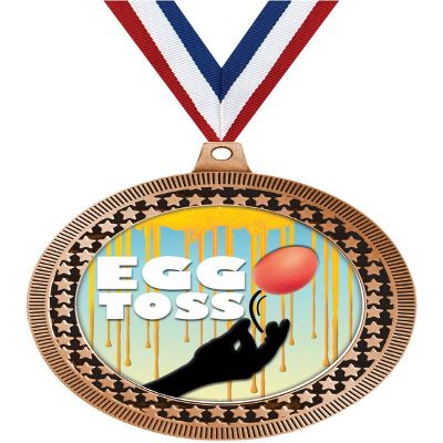 2.75" Egg Toss Medal Awards, Bronze Vega Egg Toss Team Trophy Awards Includes Free Neck Ribbon 50 Pack Prime