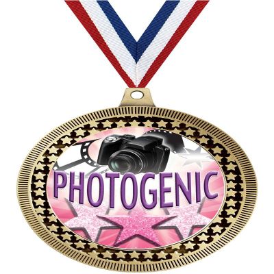 2.75" Beauty Photogenic Medal Awards, Gold Vega Beauty Photogenic Team Trophy Awards Includes Free Neck Ribbon 50 Pack Prime