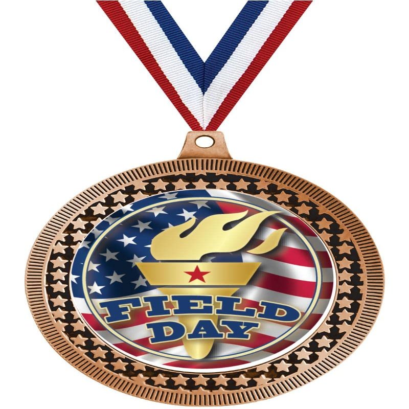 2.75" Field Day Medal Awards, Bronze Vega Field Day Team Trophy Awards Includes Free Neck Ribbon 10 Pack Prime