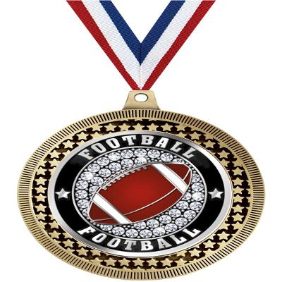 2.75" Football Ice Medal Awards, Gold Vega Football Ice Team Trophy Awards Includes Free Neck Ribbon 50 Pack Prime