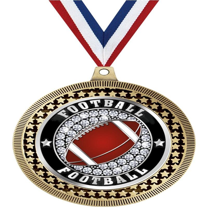 2.75" Football Ice Medal Awards, Gold Vega Football Ice Team Trophy Awards Includes Free Neck Ribbon 50 Pack Prime