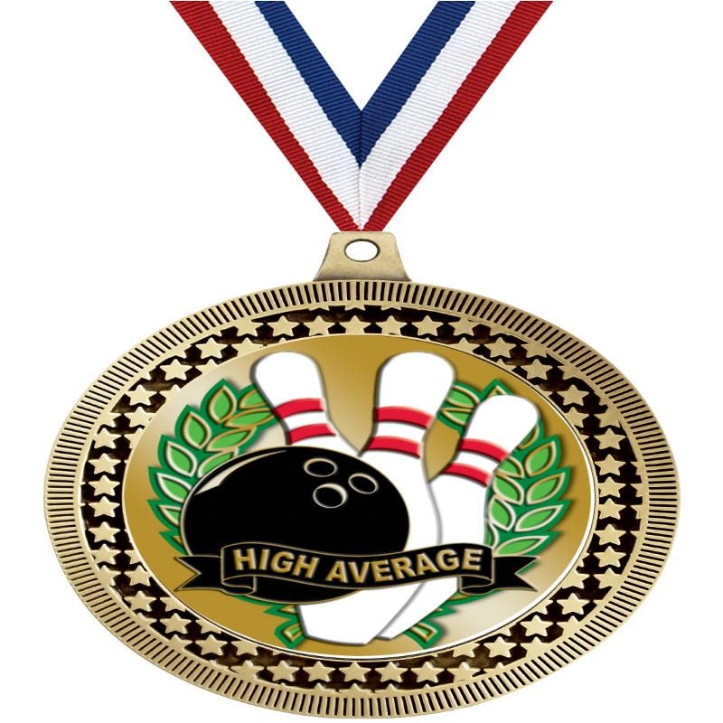 2.75" Bowling High Average Medal Awards, Gold Vega Bowling High Average Team Trophy Awards Includes Free Neck Ribbon 50 Pack Prime