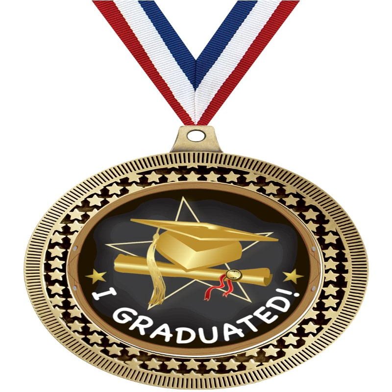 2.75" I Graduated Medal Awards, Gold Vega I Graduated Team Trophy Awards Includes Free Neck Ribbon 100 Pack Prime