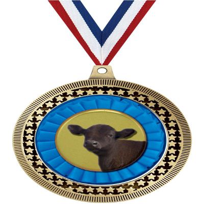2.75" Angus Steer Medal Awards, Gold Vega Angus Steer Team Trophy Awards Includes Free Neck Ribbon 10 Pack Prime