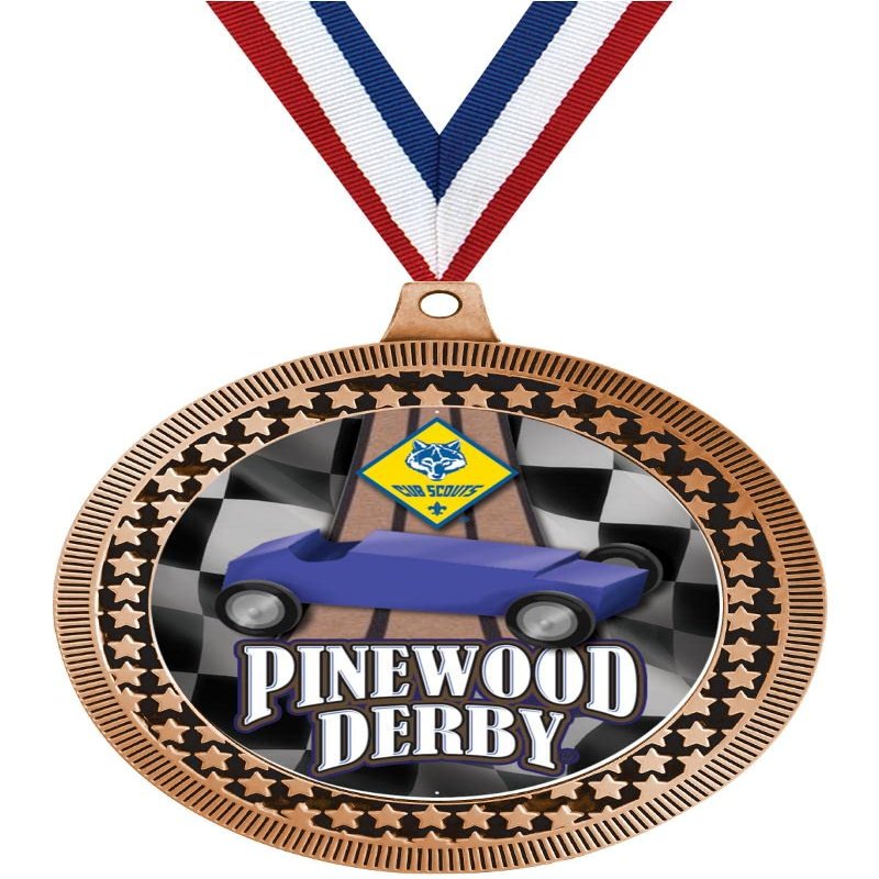 2.75" Derby Blue Car Award Medals, Bronze Vega Derby Blue Car Team Trophy Awards Includes Free Neck Ribbon 10 Pack