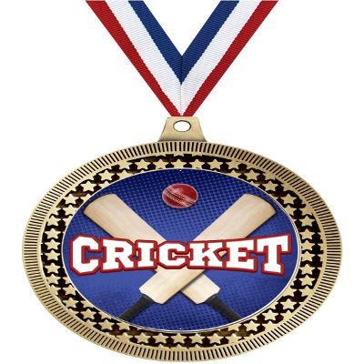 2.75" Cricket Bats & Ball Award Medals, Gold Vega Cricket Bats & Ball Team Trophy Awards Includes Free Neck Ribbon 100 Pack