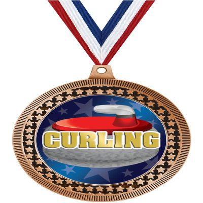 2.75" Curling Medal Awards, Bronze Vega Curling Team Trophy Awards Includes Free Neck Ribbon 50 Pack Prime