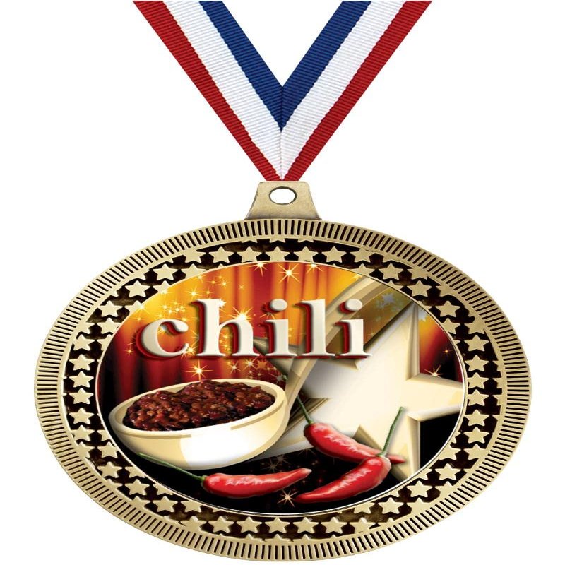 2.75" Chili Pot Award Medals, Gold Vega Chili Pot Team Trophy Awards Includes Free Neck Ribbon 100 Pack