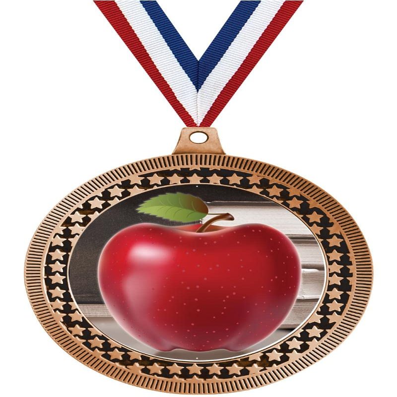 2.75" Apple Medal Awards, Bronze Vega Apple Team Trophy Awards Includes Free Neck Ribbon 10 Pack Prime