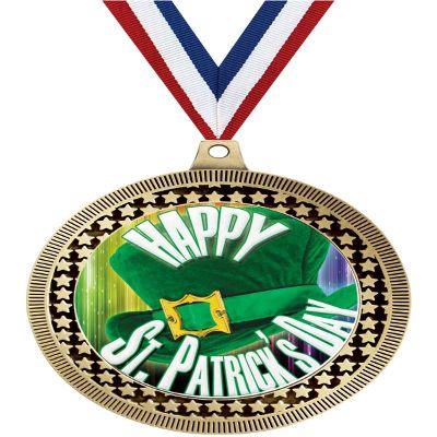 2.75" Happy St. Patricks Day Medal Awards, Gold Vega Happy St. Patricks Day Team Trophy Awards Includes Free Neck Ribbon 50 Pack Prime