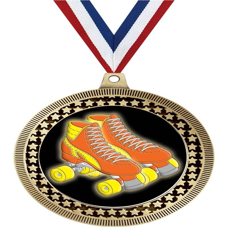 2.75" Roller Skate Medal Awards, Gold Vega Roller Skate Team Trophy Awards Includes Free Neck Ribbon 50 Pack Prime