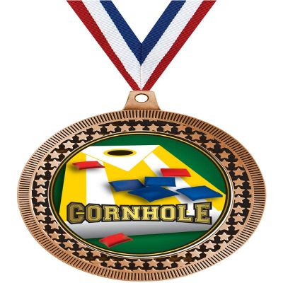 2.75" Cornhole Medal Awards, Bronze Vega Cornhole Team Trophy Awards Includes Free Neck Ribbon 50 Pack Prime