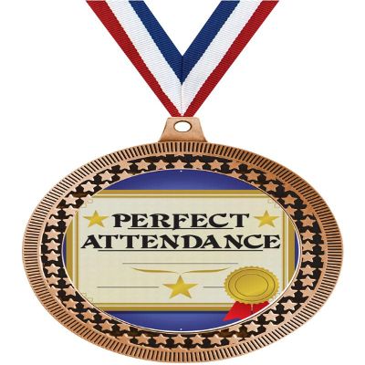 2.75" Perfect Attendance Medal Awards, Bronze Vega Perfect Attendance Team Trophy Awards Includes Free Neck Ribbon 50 Pack Prime