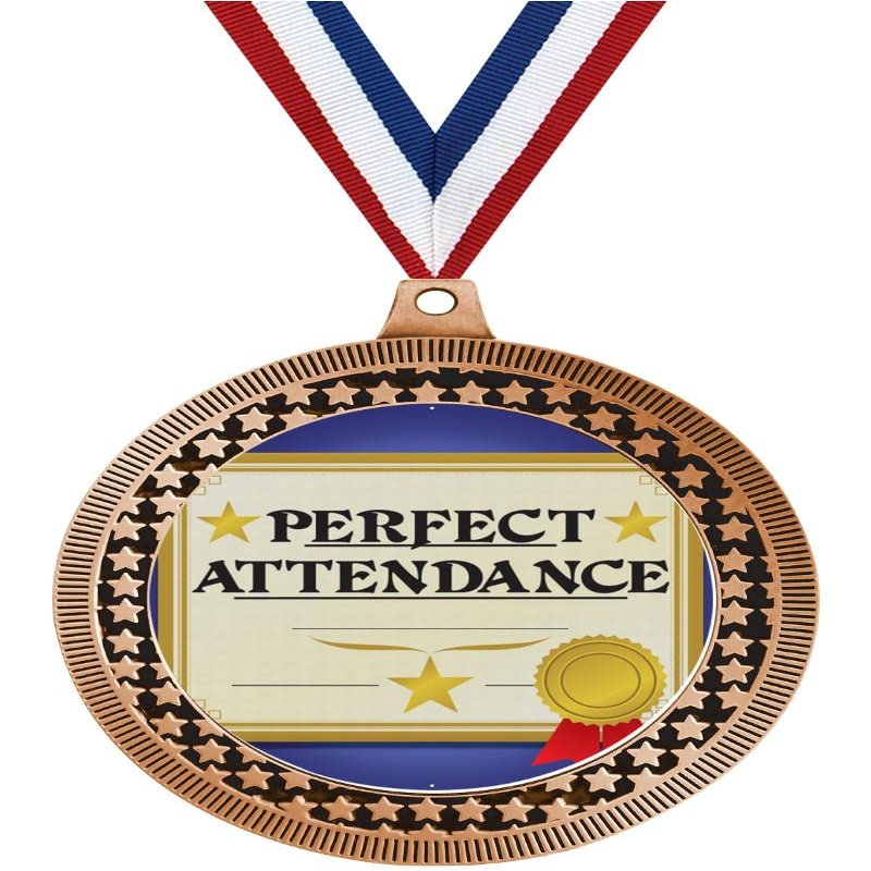 2.75" Perfect Attendance Medal Awards, Bronze Vega Perfect Attendance Team Trophy Awards Includes Free Neck Ribbon 50 Pack Prime