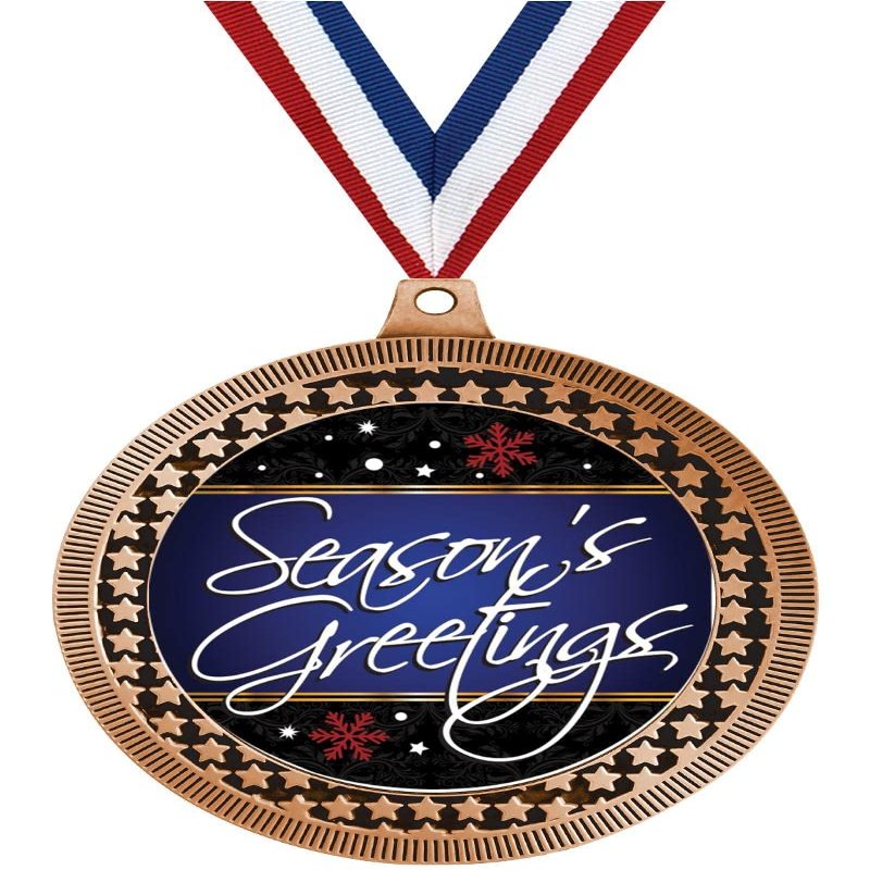 2.75" Season Greeting Medal Awards, Bronze Vega Season Greeting Team Trophy Awards Includes Free Neck Ribbon 50 Pack Prime