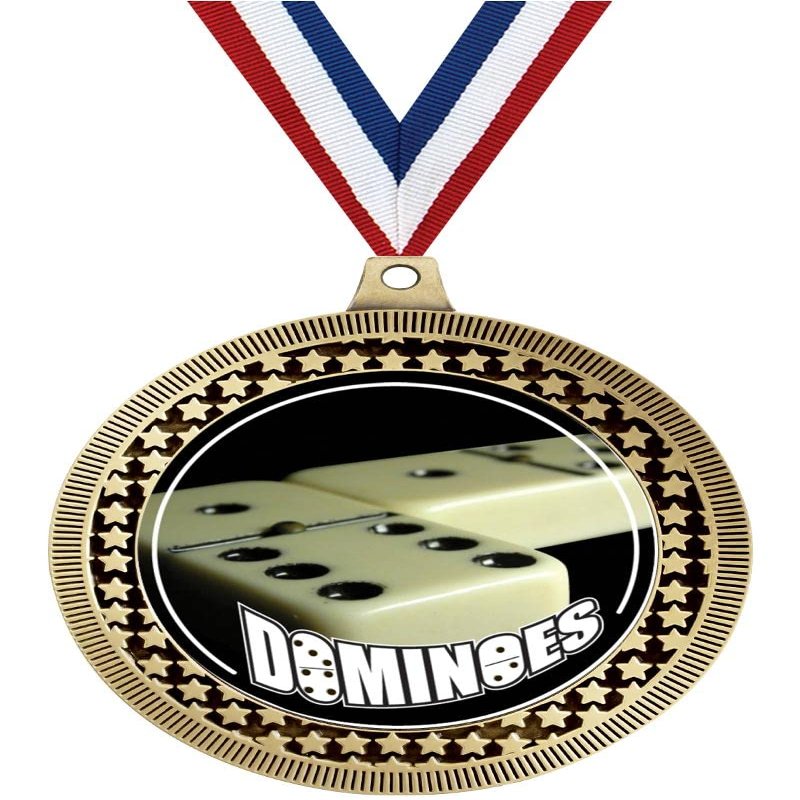 2.75" Dominoes Award Medals, Gold Vega Dominoes Team Trophy Awards Includes Free Neck Ribbon 50 Pack