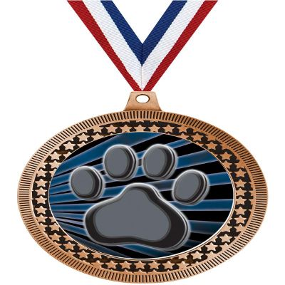 2.75" Mascot Paw Print Medal Awards, Bronze Vega Mascot Paw Print Team Trophy Awards Includes Free Neck Ribbon 50 Pack Prime