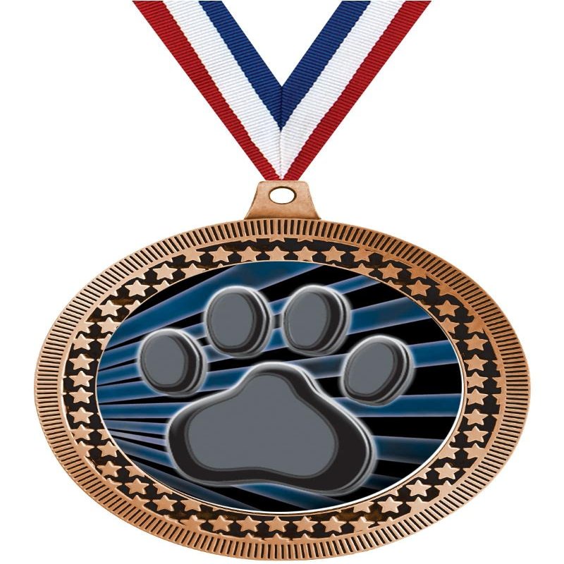 2.75" Mascot Paw Print Medal Awards, Bronze Vega Mascot Paw Print Team Trophy Awards Includes Free Neck Ribbon 50 Pack Prime
