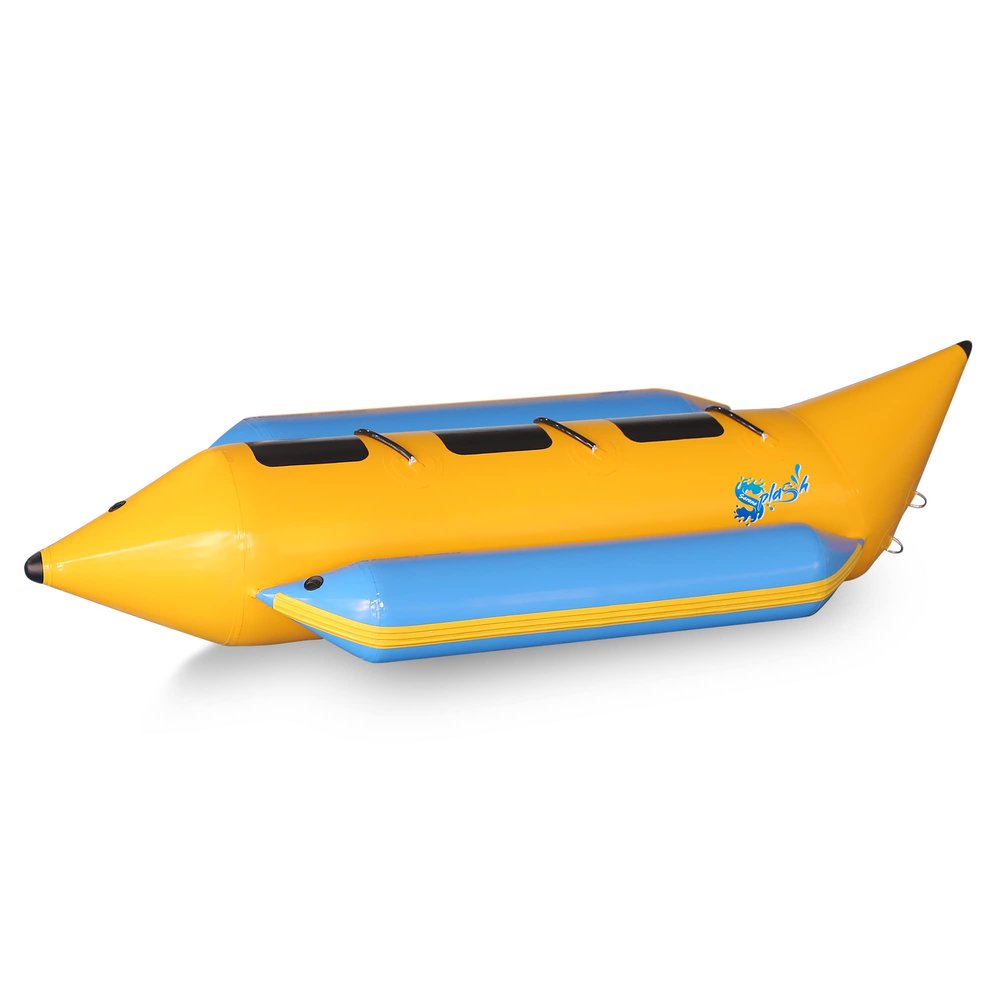 SereneLife 3 Person Inflatable Banana Boat Tube, Includes Storage Bag, Foot Pump, and Repair Kit, Tough and Thick, Stainless Steel D-Rings, Reinforced Seats and Foot Areas
