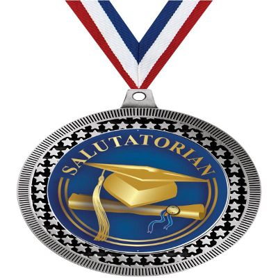 2.75" Salutatorian Medal Awards, Silver Vega Salutatorian Team Trophy Awards Includes Free Neck Ribbon 10 Pack Prime