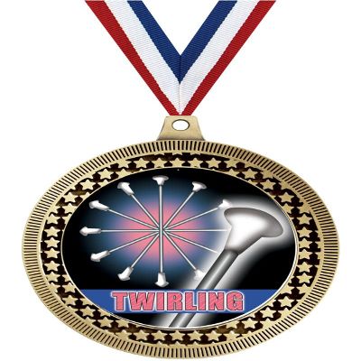 2.75" Twirling Baton Medal, Gold Vega Medal Awards with Free Neck Ribbon 50 Pack