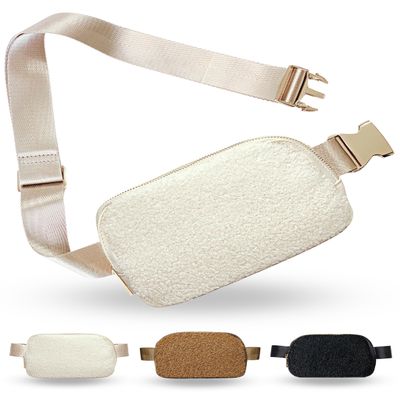 Boutique Fleece Belt Bag | Sherpa Crossbody Fanny Pack for Women | Everywhere Waist Pack | Small Fashion Travel Chest Bag (Cream Fleece, Small Strap Length)