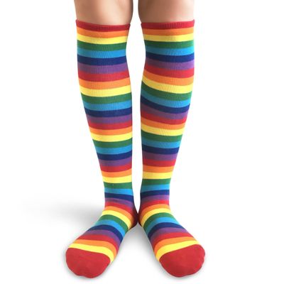 PolyMedea Women's Rainbow Striped Colorful Soft Cotton Knee High Socks, 1 Pair