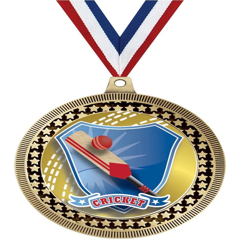 2.75" Cricket Medal Awards, Gold Vega Cricket Team Trophy Awards Includes Free Neck Ribbon 50 Pack Prime