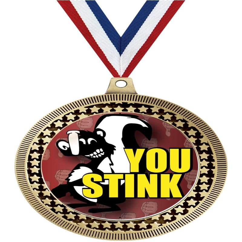 2.75" Funny You Stink Medal Awards, Gold Vega Funny You Stink Team Trophy Awards Includes Free Neck Ribbon 50 Pack Prime