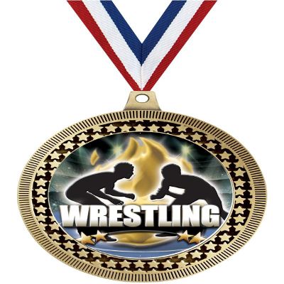 2.75" Wrestling Titan Series Medal Awards, Gold Vega Wrestling Titan Series Team Trophy Awards Includes Free Neck Ribbon 50 Pack Prime